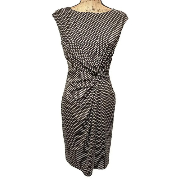 Evan Picone Black Label Women's Polka Dot Twist Bodycon Midi Dress Size 6 Black - Picture 1 of 13
